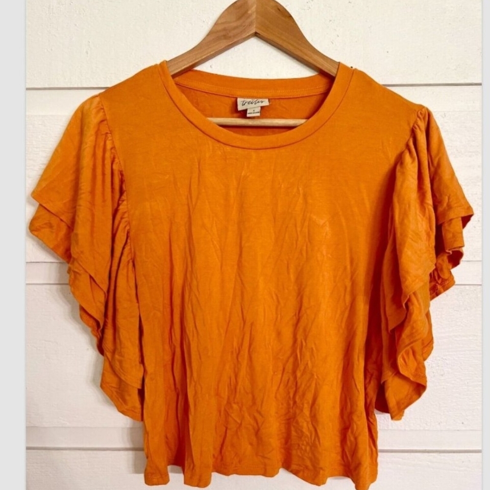 Oak And Trellis boutique Chic Orange Ruffle Sleeve Blouse